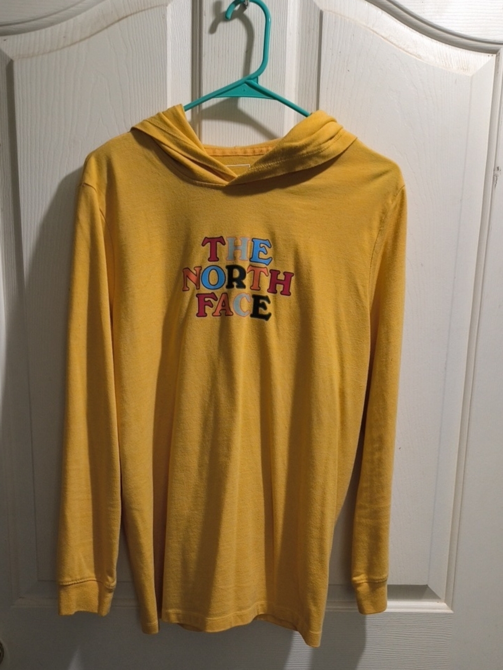 The North Face Yellow Hooded Long Sleeve Shirt with Multicolor Logo